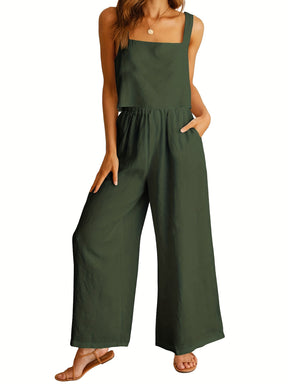 Women's Clothing 2 Piece Set Square Collar Sleeveless Camisole Wide Leg Trousers Leisure Suit