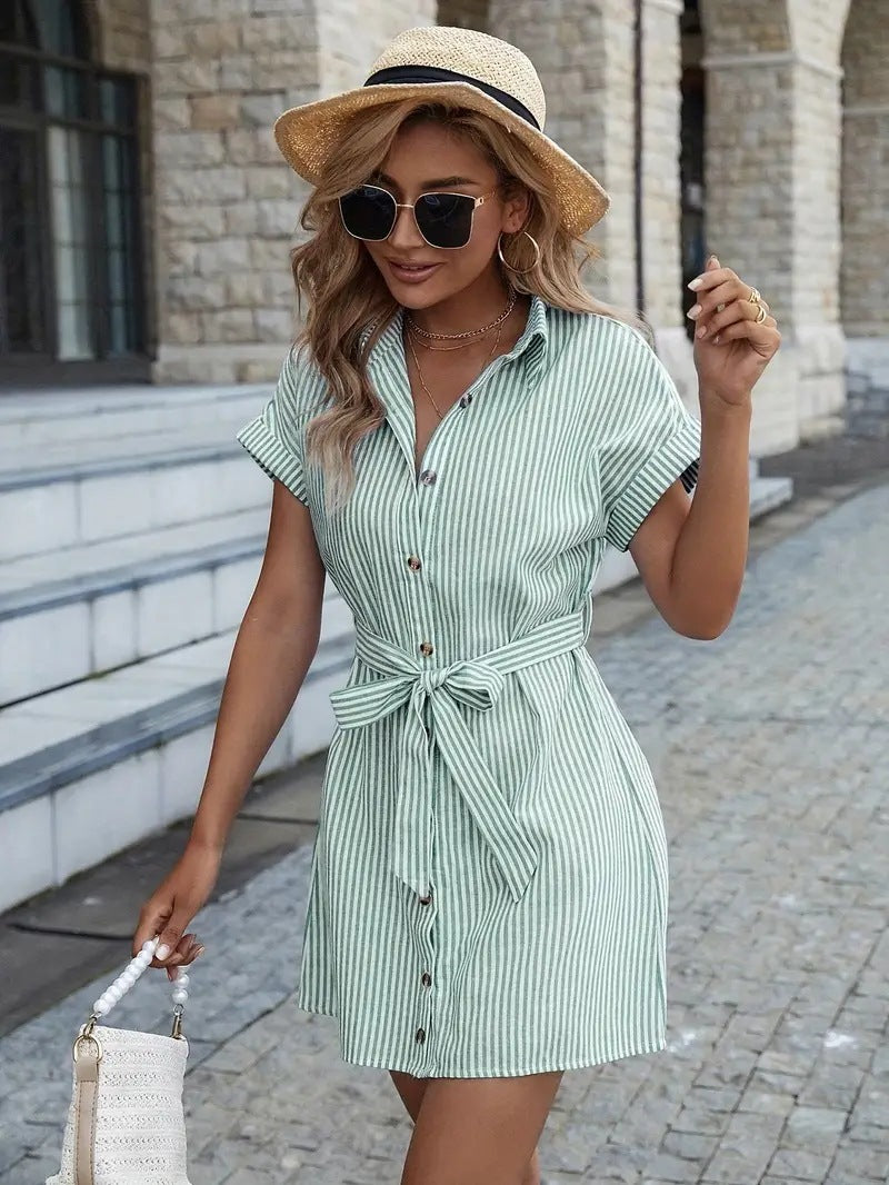 Casual Short Sleeve Striped Printed Dress