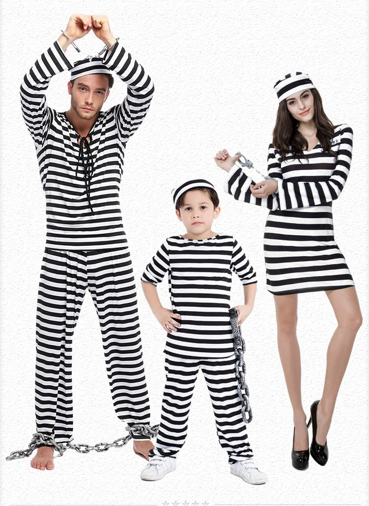 Black and White Children's Prison Stage Drama Props Parent-Child Jumpsuits