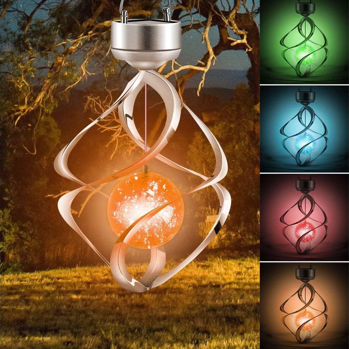 Solar Colorful Wind Turn Light Outdoor Wall-mounted Wind Chimes Change Color