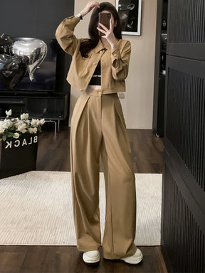 Trendy European Spring and Autumn Short Coat Suit Pants Acetic Acid