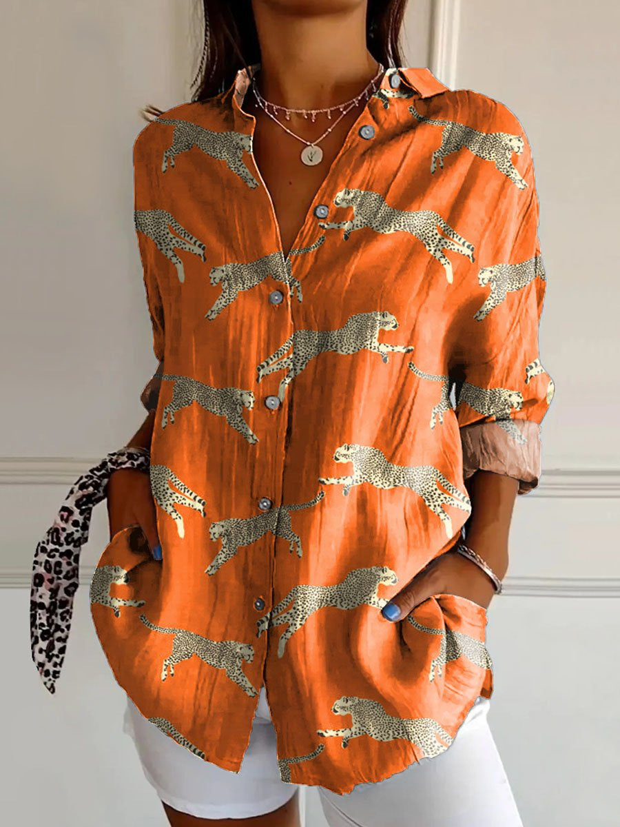 Flowers Print Long Sleeve Shirt Fashion Stand Collar Button Tops For Women Clothing