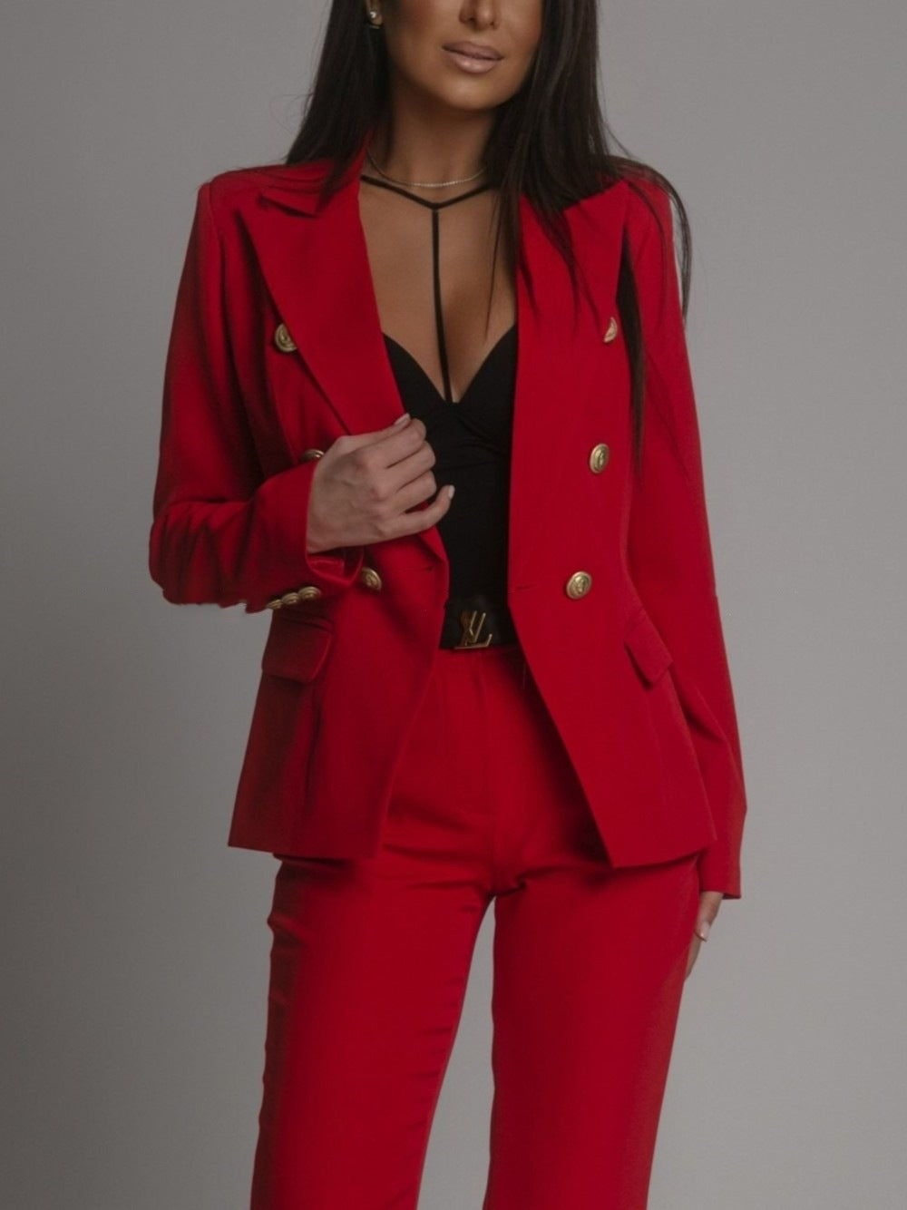 Women's Long-sleeved Double-breasted Stand-up Collar Suit