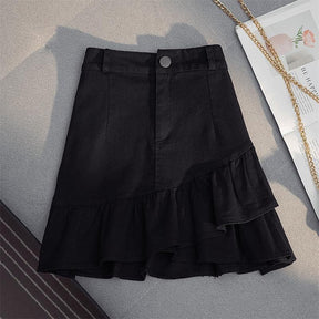 Skirt White Denim Irregular Ruffles