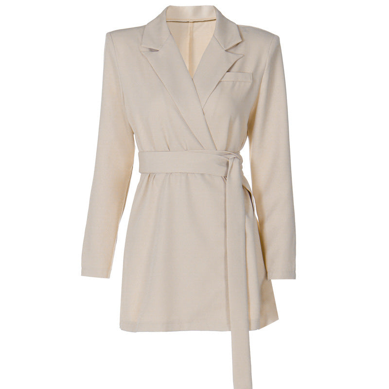 Elegant Lapel Waist Belt Mid-length Coat