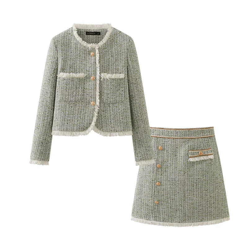 La Chabell Frayed round Neck Skirt Autumn Coat