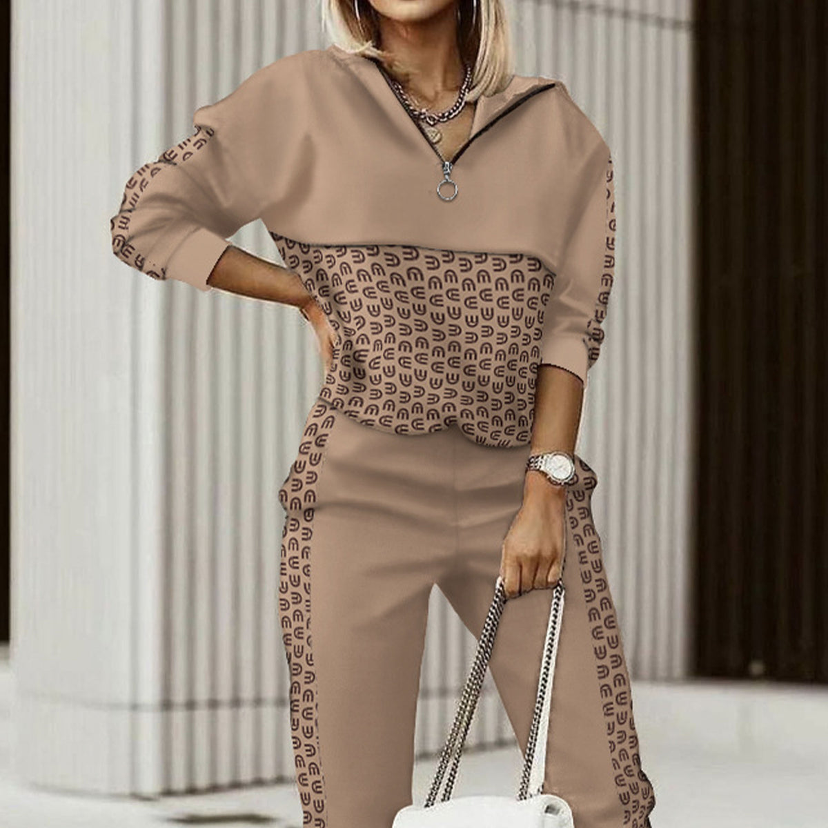 Women's Fashion Printing Long Sleeve Trousers Suit