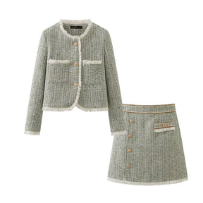 La Chabell Frayed round Neck Skirt Autumn Coat