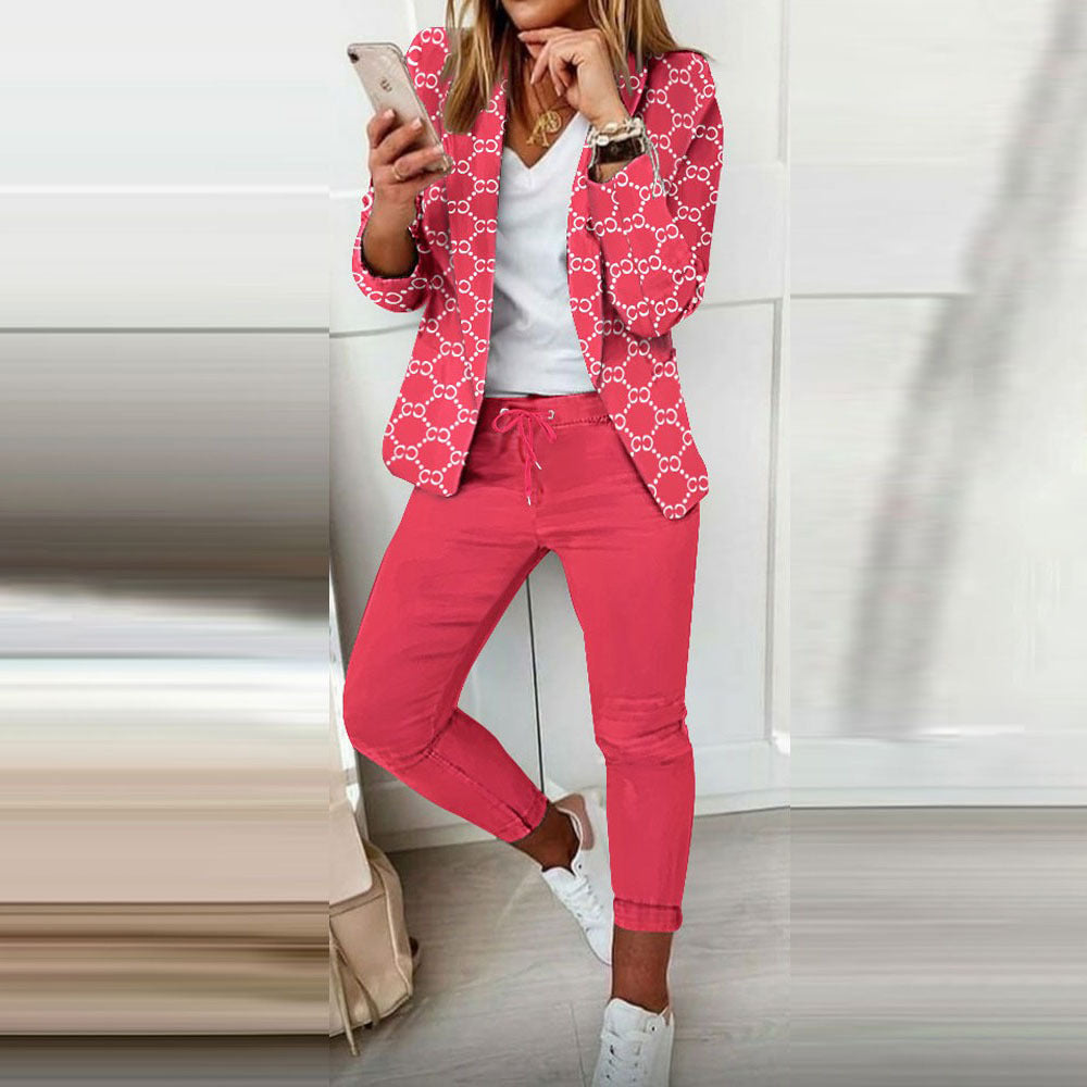 Fashion Printed Long-sleeved Cardigan Casual Small Suit