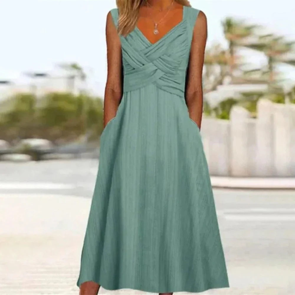 Women's Fashion Solid Color High Waist Strap Type Dress