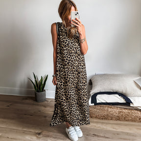 Leopard Print Women's Clothing Spaghetti Straps Sleeveless Dress