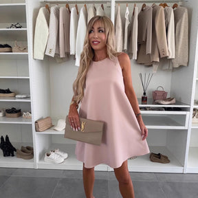 Lady Temperament Sleeveless Solid Color Mini Dress