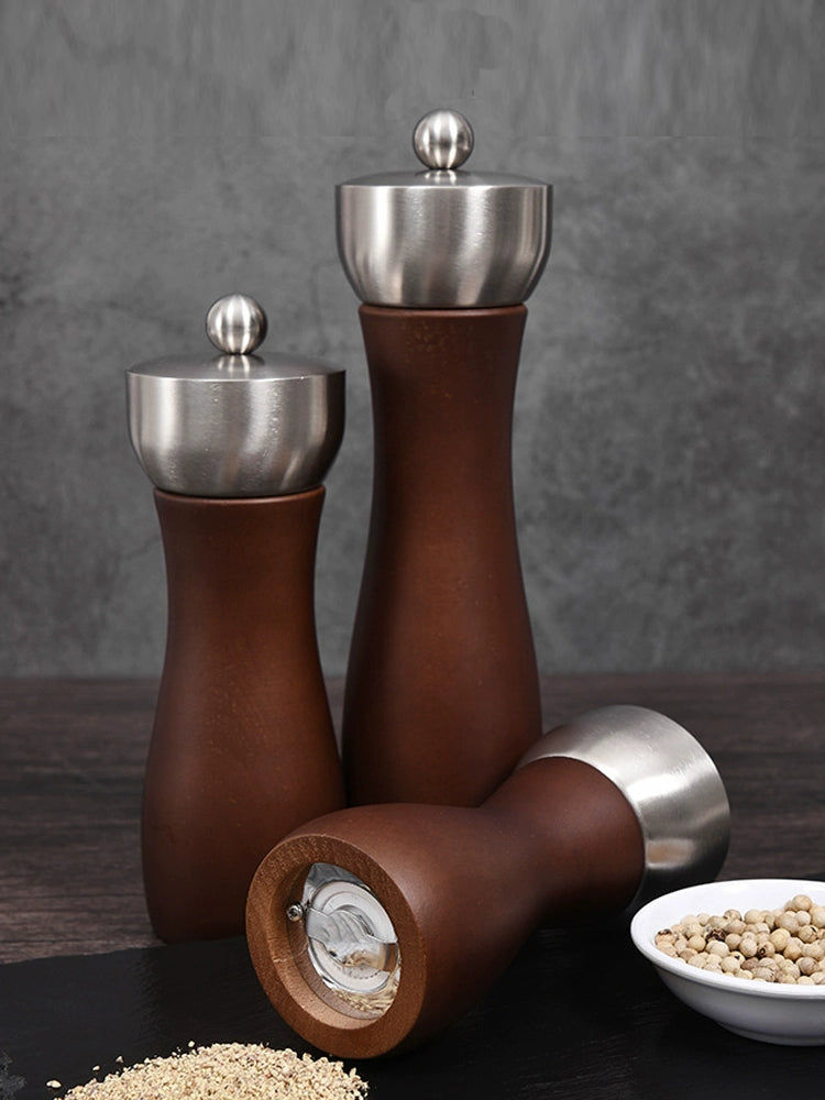 Ground Black Pepper Grinder Rose Salt Mill Bottle Manual Sea Salt Mill Commercial Teppanyaki Black Stainless Steel Solid Wood