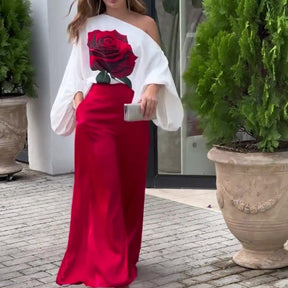 Loose Rose Top High Waist Trousers