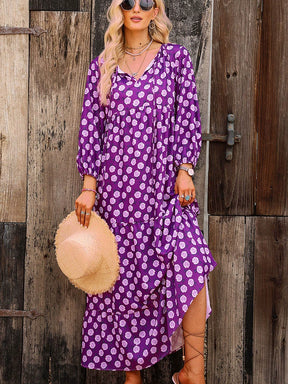 V Neck European and American Leisure Thin Geometric Print Dress