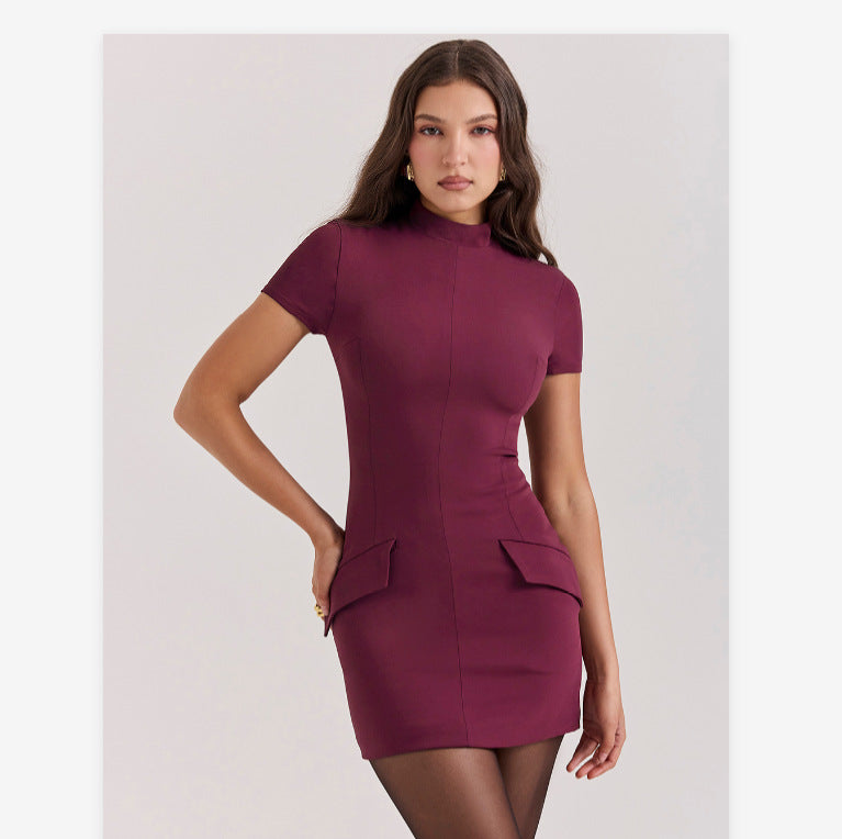 Women's Fashion Casual Slim Fit Waist Trimming Short-sleeved Dress