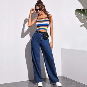 Women's High Waist Wide Leg Jeans Summer