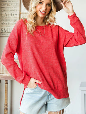 Autumn and Winter New Waffle Long Sleeve Thin Pullover Women's Fashion Drop-Shoulder Sleeve Knitted Side Seam Patchwork Loose T-shirt