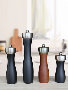 Ground Black Pepper Grinder Rose Salt Mill Bottle Manual Sea Salt Mill Commercial Teppanyaki Black Stainless Steel Solid Wood