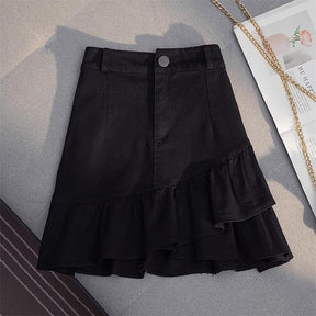 Skirt White Denim Irregular Ruffles