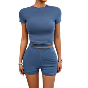 Women's Fashion Solid Color Slim Short Sleeve Shorts Suit