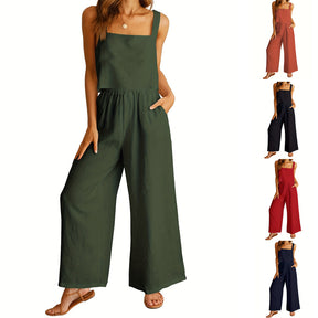 Women's Clothing 2 Piece Set Square Collar Sleeveless Camisole Wide Leg Trousers Leisure Suit