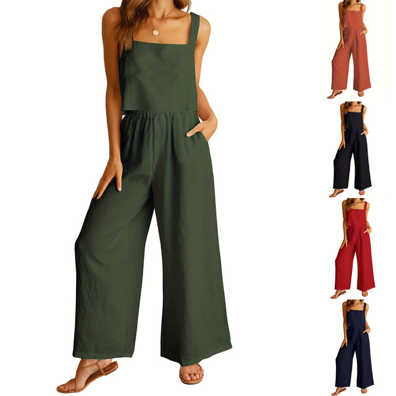 Women's Clothing 2 Piece Set Square Collar Sleeveless Camisole Wide Leg Trousers Leisure Suit