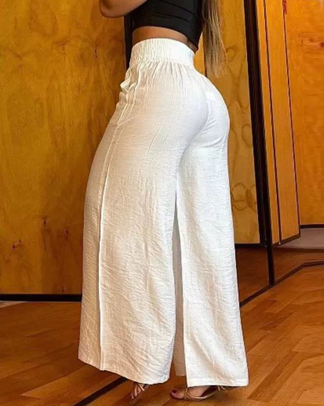 Solid Color High Waisted Wide Leg Pants Women's Solid Color High Waist Wide Leg Pants