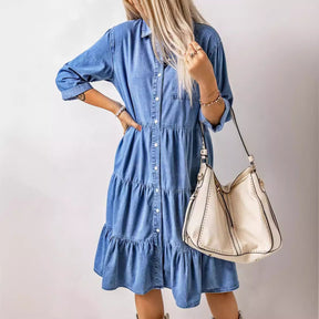 European And American Women's Clothing New Spring And Summer Dress Imitation Denim Button Shirt