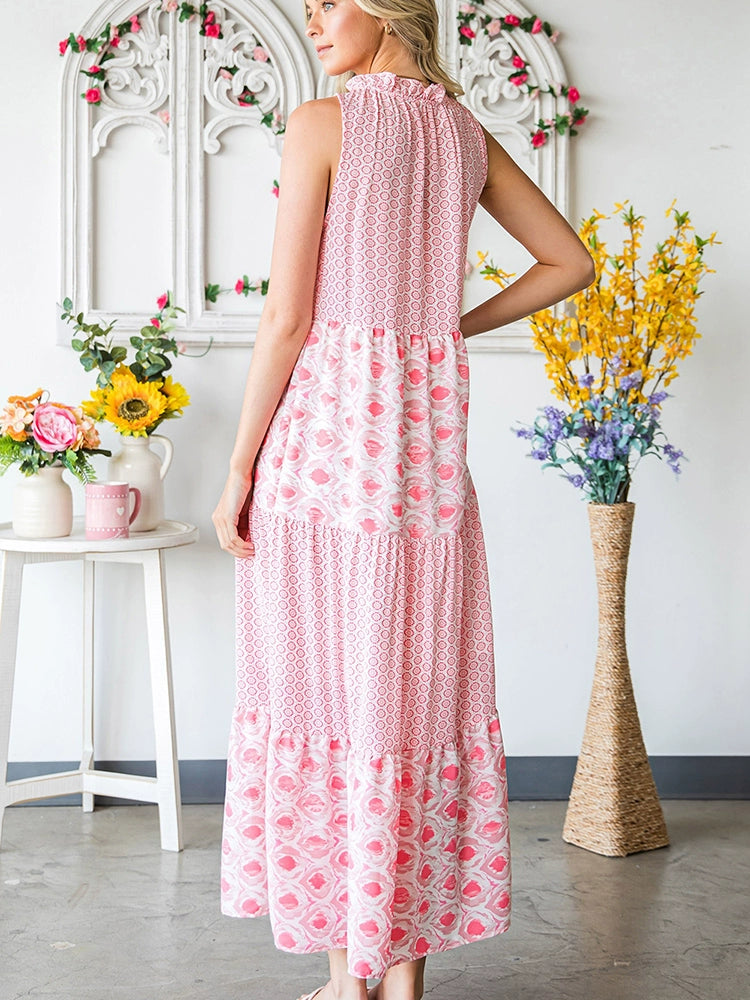 Summer New V-neck Print Casual Sleeveless Dress