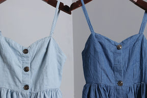 Pure Cotton Open Buckle Denim Vest Dress Outer Wear Fresh Sling