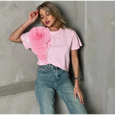 Women's T-shirt Elegant Round Neck 3D Flower