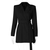 Elegant Lapel Waist Belt Mid-length Coat