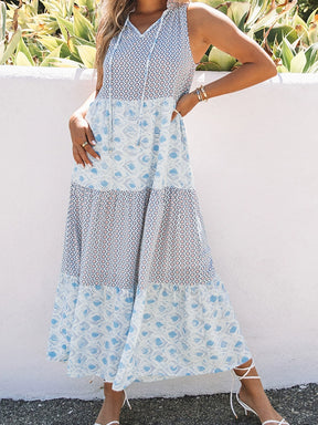 Summer New V-neck Print Casual Sleeveless Dress