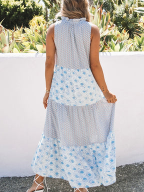 Summer New V-neck Print Casual Sleeveless Dress