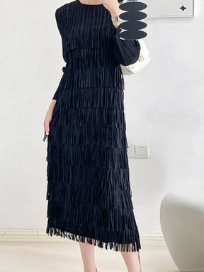 Ruched Tassel Dress Women's Spring and Autumn 2023 New Elegant Graceful Long Sleeve Cake Dress Sanzhai Dress Classy