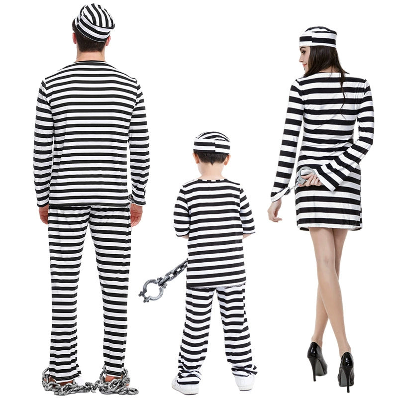 Black and White Children's Prison Stage Drama Props Parent-Child Jumpsuits