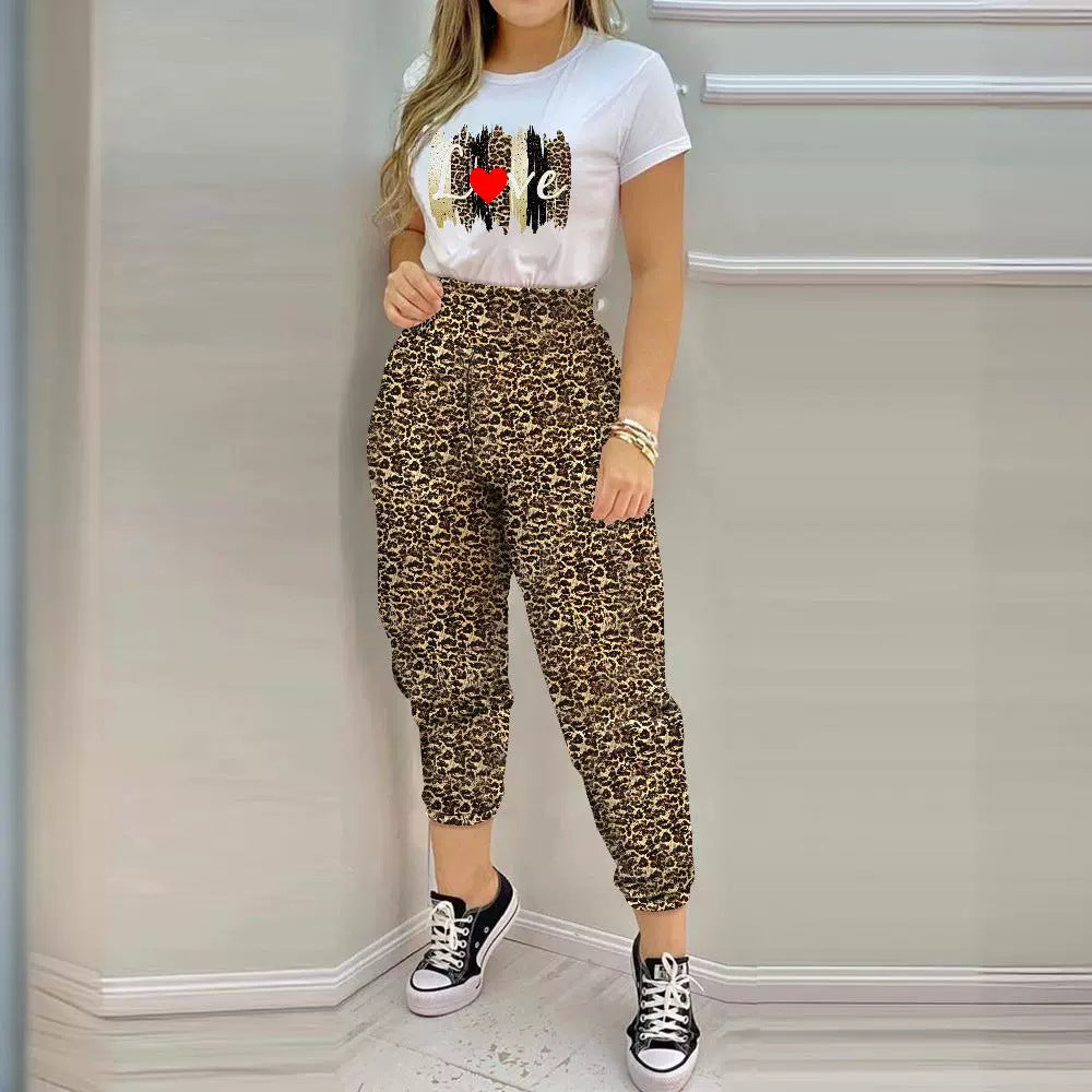 Best Seller Cross-border Tropical Leopard Print Top Pants Casual Suit