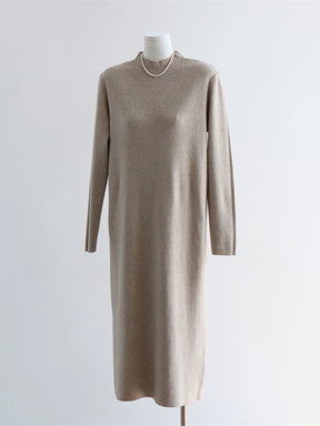 Wear High Elastic Core-Spun Yarn Long Sleeves Knitting Dress