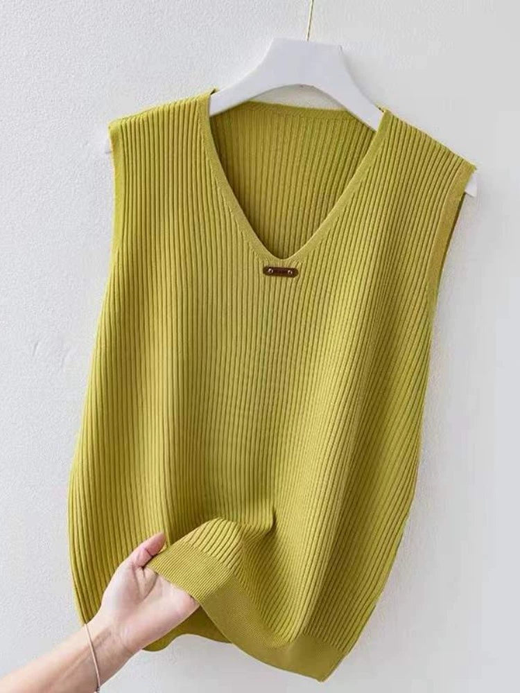 Ice Silk plus Size V-neck Sweater New Sleeveless Vest