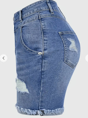 Women's Plus Size Ripped Denim Shorts High Stretch