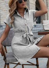 Casual Short Sleeve Striped Printed Dress