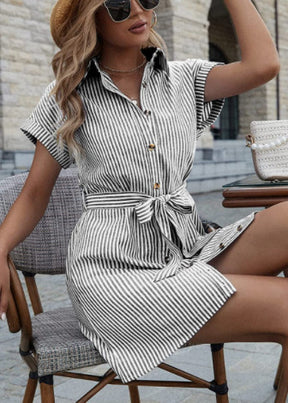 Casual Short Sleeve Striped Printed Dress