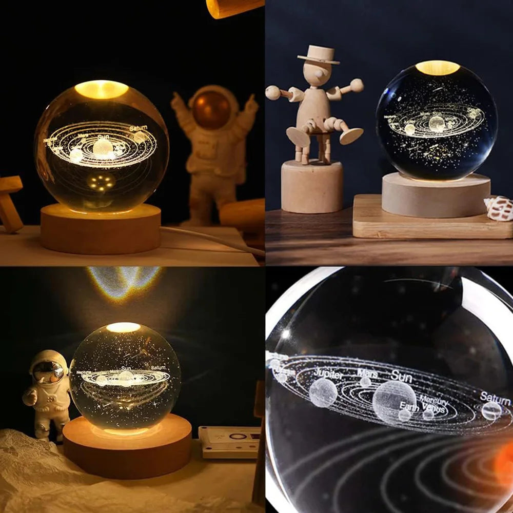 USB LED Night Light Galaxy Crystal Ball Table Lamp 3D Planet Moon Lamp Bedroom Home Decor Gifts