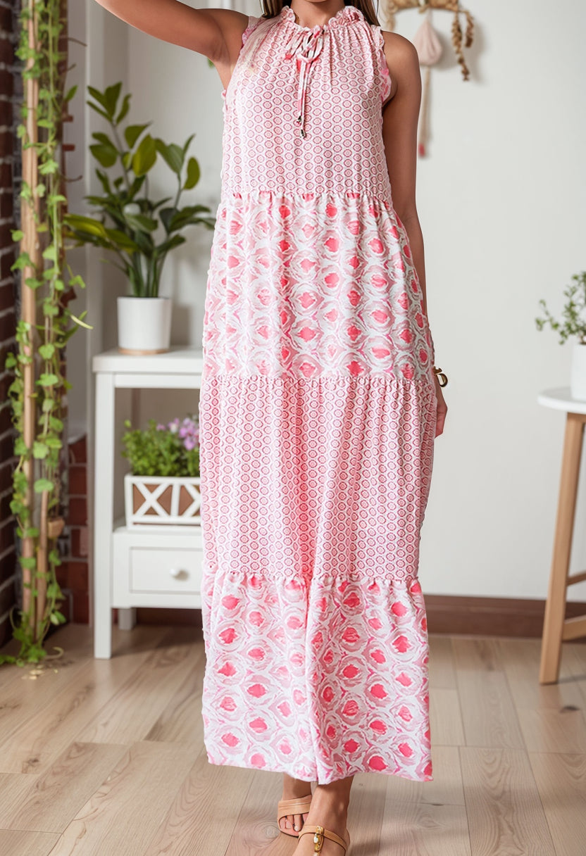 Summer New V-neck Print Casual Sleeveless Dress