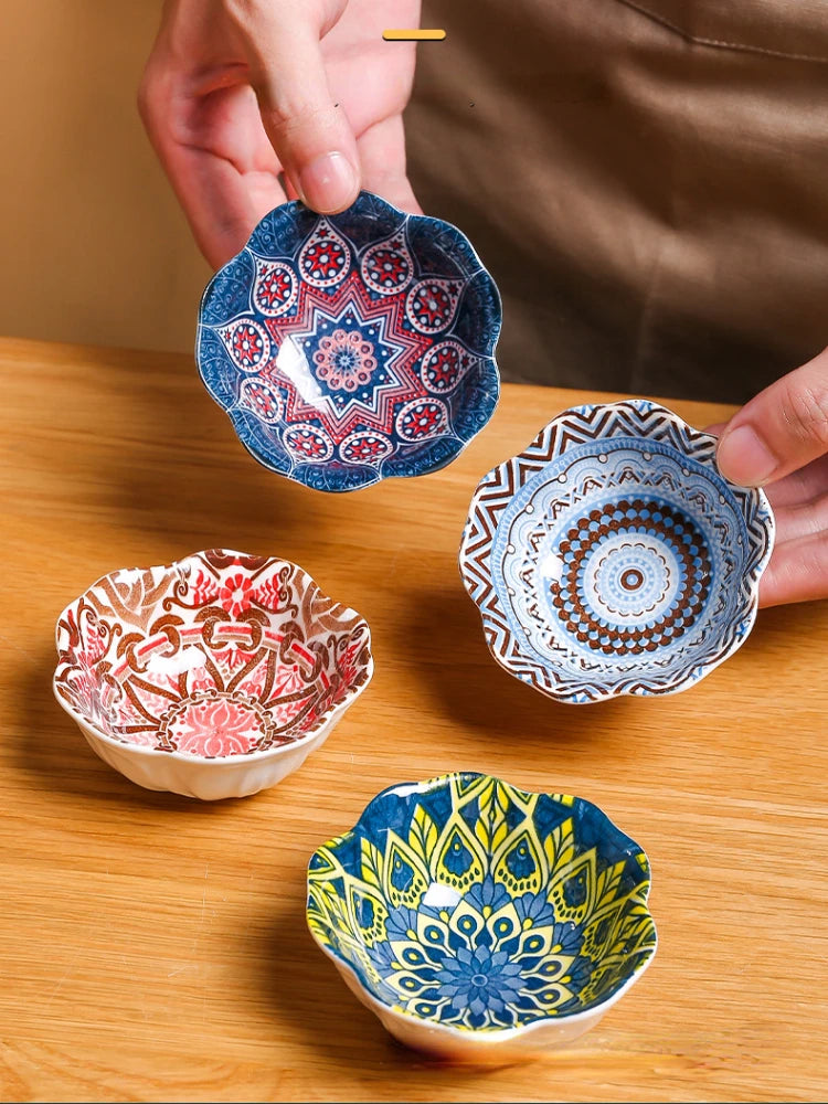 Creative Painted Ceramic Seasoning Small Dish Japanese Dipping Seasoning Dish Snack Bowls Dishes