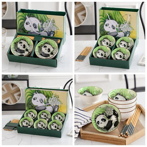 Creative Chinese Hand-painted Ceramic Bowls Tableware Cartoon Panda Gifts Bowls Chopsticks Set Gift Box Dishes