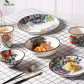 Nordic style Ceramic Dinner Plate Bowl Cup Hand-painted creativity  Tableware Salad Cake Plate Milk Coffee cup Decorative plate