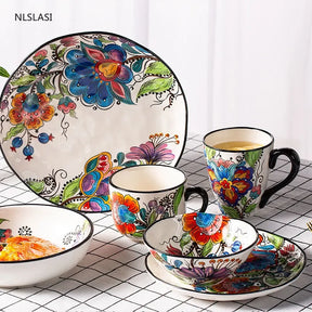 Nordic style Ceramic Dinner Plate Bowl Cup Hand-painted creativity  Tableware Salad Cake Plate Milk Coffee cup Decorative plate