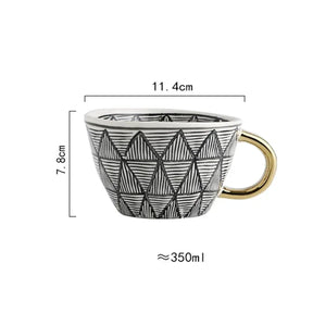 Creative American Style Ceramic Mugs Coffee Cups Afternoon Tea Golden Stroke Geometry Irregular Coffee Cup Italian Espresso Mug